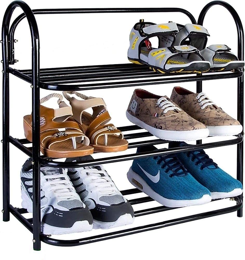 Heavy Metal Home Utility Foldable Shoe Rack 3 Shelves Durable and Multipurpose Shoe Rack/Shoe Stand/Shelf Book Stand/Shelves/Multipurpose Rack 3 Shelves (3 Shelf)