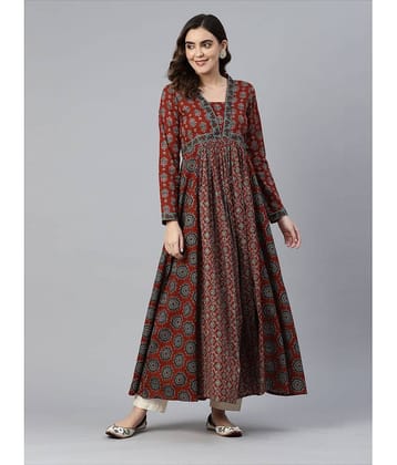 Vbuyz - Maroon Cotton Women's Anarkali Kurti ( Pack of 1 )