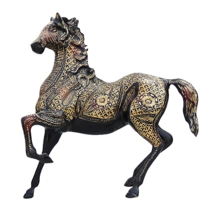 Brass Horse Statue Showpiece | Premium Handcrafted Brass Horse Idol for Vastu & Decor, Height : 15 Inch (ANMAS070 A)