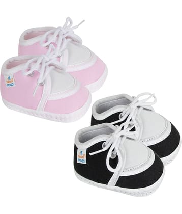 Neska Moda Unisex Set Of 2 Pair Booties for 6 to 9 Months (Pink,Black) -BT9andSK145