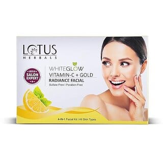 Lotus Herbals Whiteglow Vitamin C + Gold Radiance 4 In 1 Facial KitParaben FreeHelps Reduce Dark Spots  57G