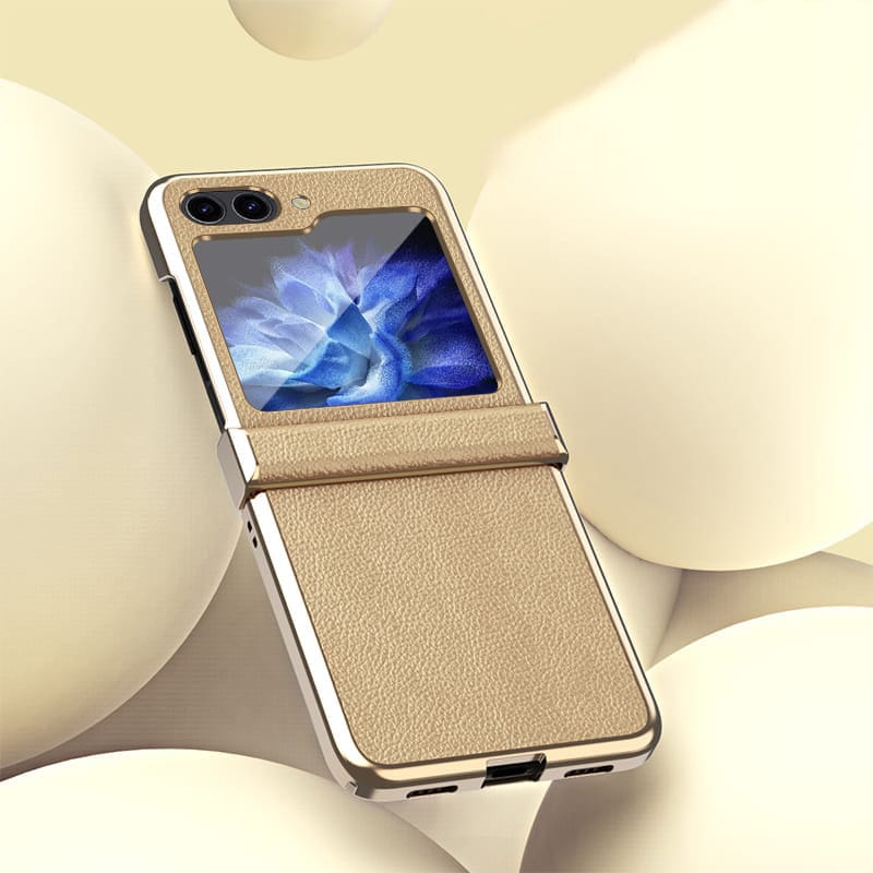 Champagne Gold Leather Premium Slim Cover (with Hinge protection)-Samsung Galaxy Z Flip 5