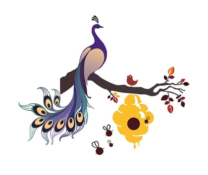 DreamKraft Beautiful Peacock Sitting on Branch with Honey Bees PVC Vinly Wall Stickers (Multicolor, 100 cm X 110 cm) DreamKraft Beautiful Peacock Sitting on Branch with Honey Bees PVC Vinly Wall Stickers (Multicolor, 100 cm X 110 cm)