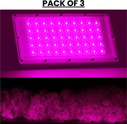 SPARKWORLD Pack of 3, 50W Purple LED Grow Flood Lights IP66 Waterproof, Adjustable Bracket | Colour: Pink (Pack of 3)