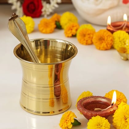Brass Panchpatra � Traditional Pooja Water Pot for Temple & Rituals, Height : 2.7 Inch (ZMAS634 C)