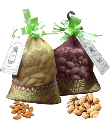 Paleo India 400g Gifts Potli Dry Fruits Gifts Pack Almonds Badam 200g Pista Pistachios 200g