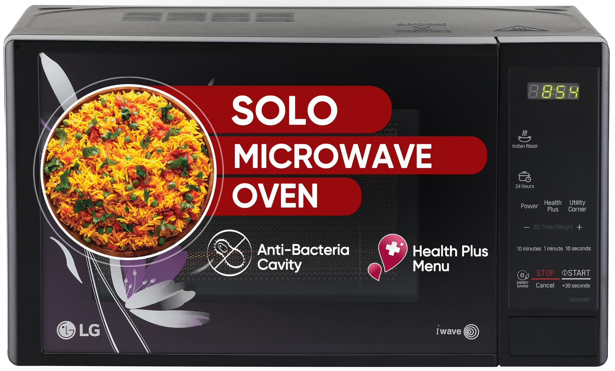 LG 20 L Solo Microwave Oven (MS2043BP, Black, Health plus Menu, I-Wave Technology, Indian Cuisine, Even Reheat & Defrost, Auto Cook Menu, Anti-Bacterial Cavity & Steam Clean) LG 20 L Solo Microwave Oven (MS2043BP, Black, Health plus Menu, I-Wave Technolo