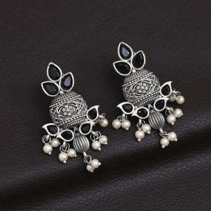 Black Color Oxidised Earrings (GSE2963BLK)-Length: 4.50 CM x Width: 2.50 CM / Black / Brass With Good Quality Silver Plated