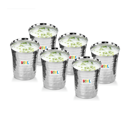 NSVL Stainless Steel Hammered Finish Design Heavy Gauge Drinking Glass/Glossy Finish Design Glass for Water, Milk, Juice, Soft Drinks
