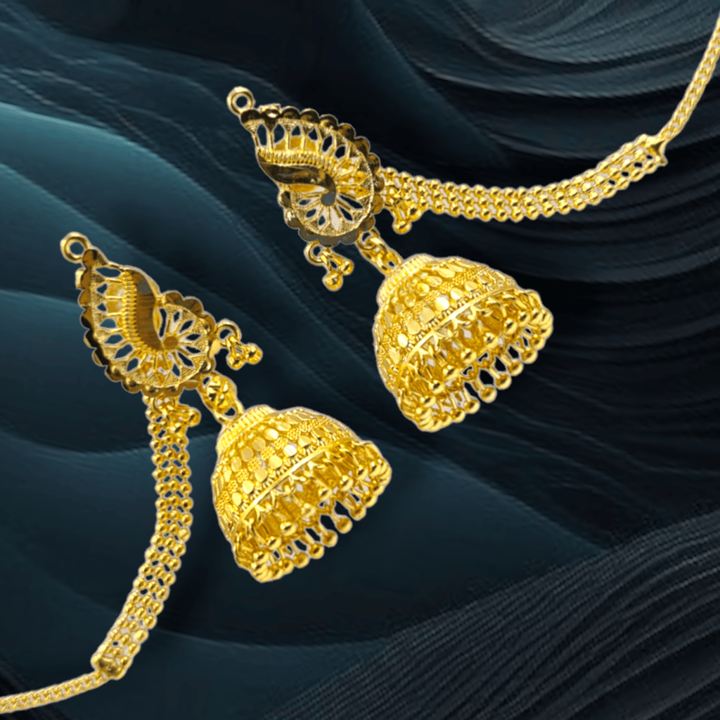 Opulent Gold-Plated Double Curtain Jhumka Earrings – Traditional Indian Bridal Jewelry for Special Occasions