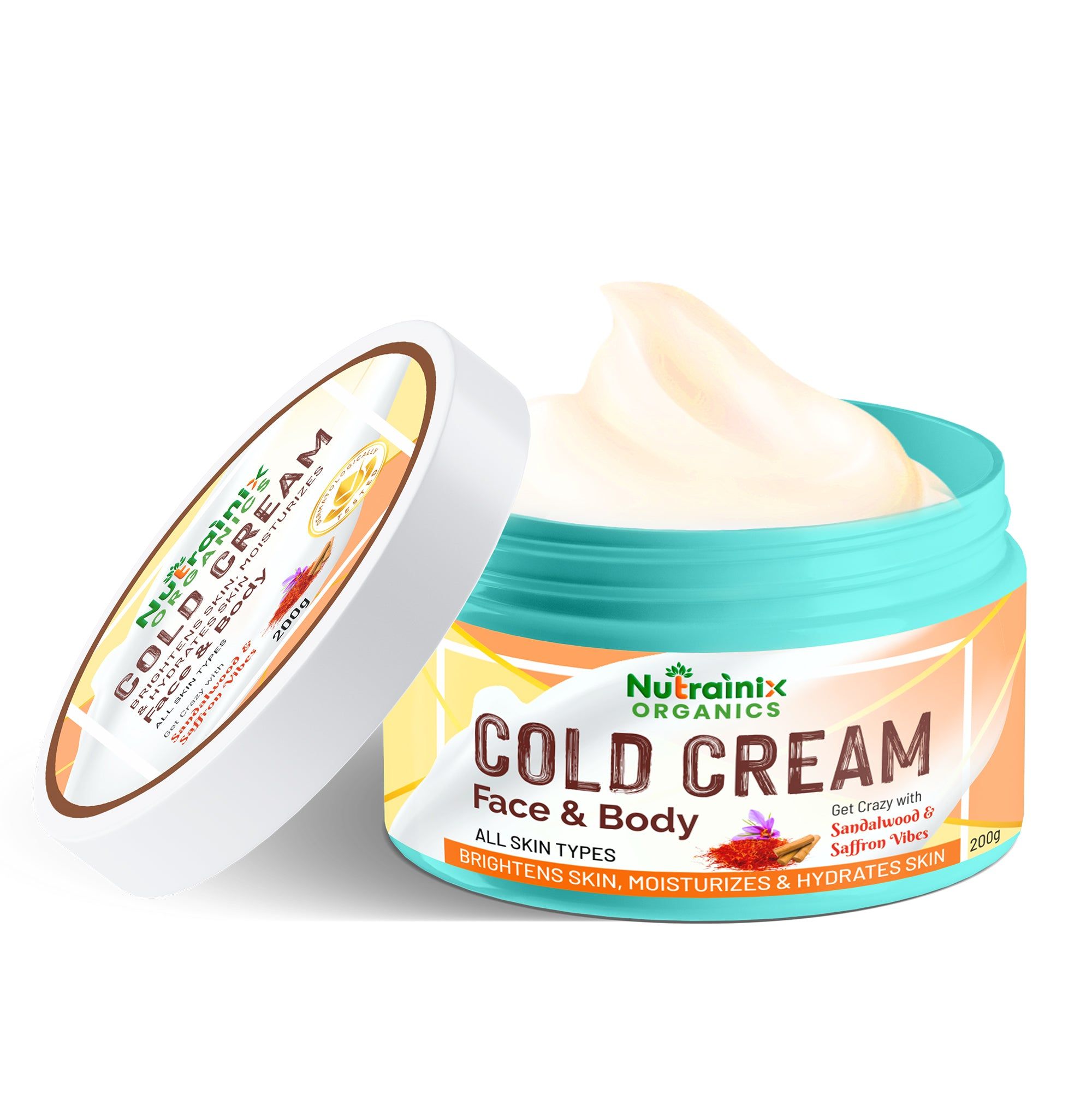 Nutrainix Organics Luminous Revival Cold Cream, Hydration + Brightening Cream for Dull, Dry & Uneven Skin – All Skin Types - 200g
