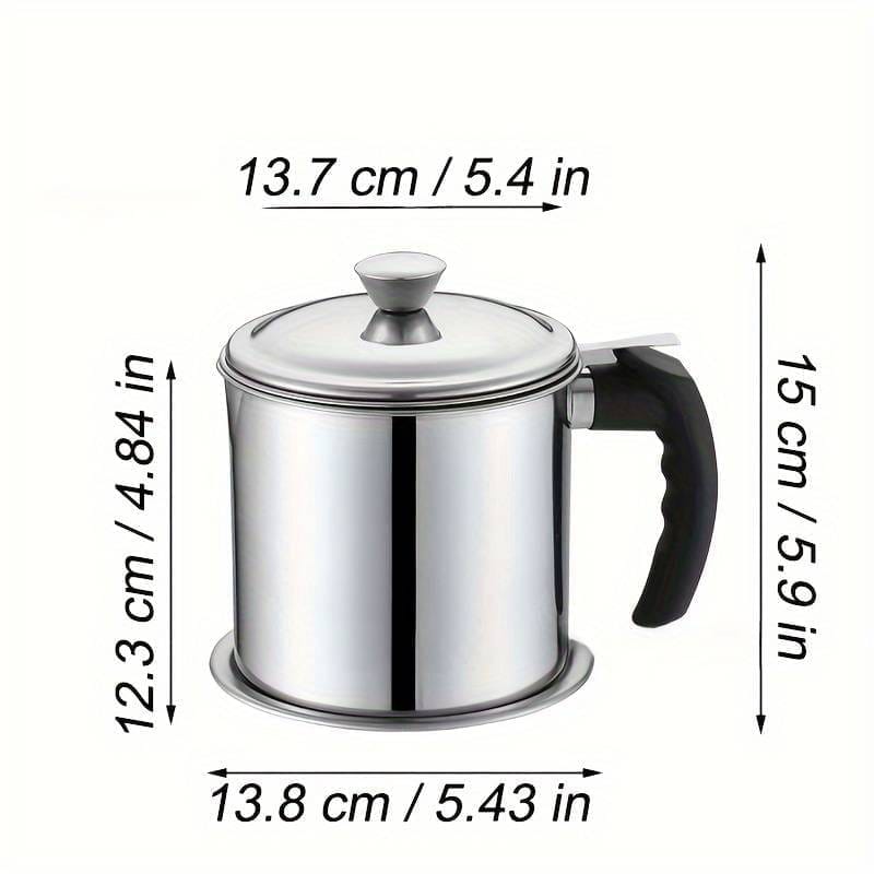 Stainless Steel Oil Strainer Pot Oil Container with Removable Filter Bacon Grease Storage Can Vinegar Dispenser Tea Pot Kettle for Home Kitchen Cooking