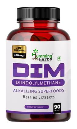 Humming Herbs DIM - Diindolylmethane - 3 in 1 Formula - Organic Alkalizing/Superfood Extracts Spirulina,Berries Blend, Black Pepper Extract, 90 Capsules