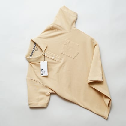 Wheat | Solid Polo T-Shirt | Regular Slim Fit Cotton-M / Yellow