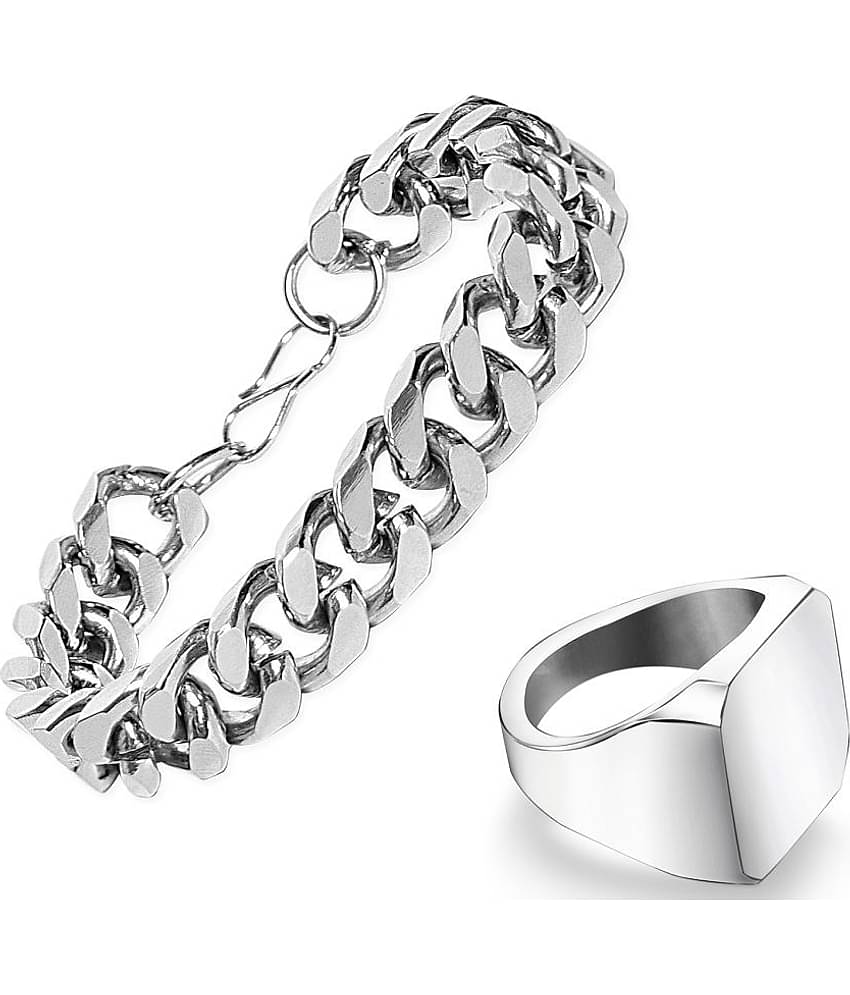 Mikado Silver Metal Bracelet & Ring For Men's