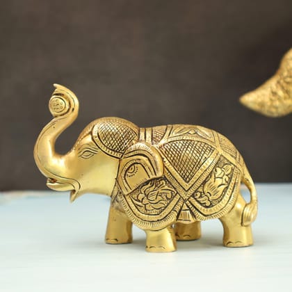 Brass Royal Elephant With Trunk Up - 4 Inch Height Brass Royal Elephant With Trunk Up - 4 Inch Height