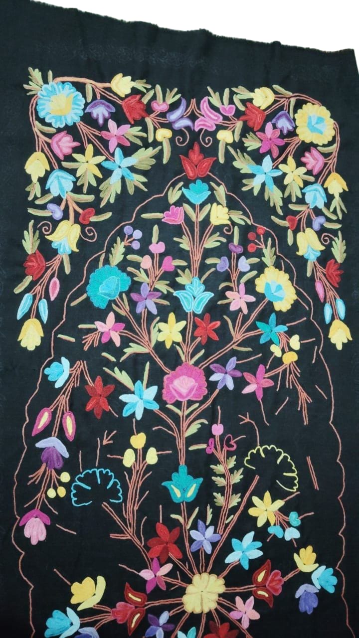 Vibrant Floral Embroidered Cotton Fabric - Decorative Elegance