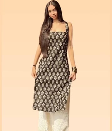 Silksutra Women Rayon Printed A-line Kurti ( Black )
