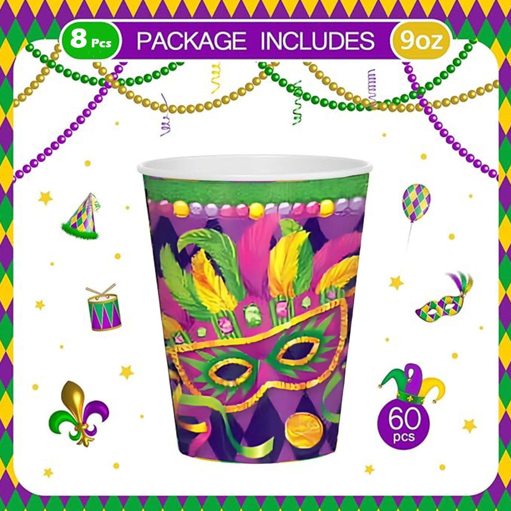 Masquerade Theme Party Paper Cups - 250ML - 8PC - Party and Festive Needs | Buy online on ZillyBuy