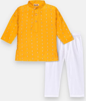 mustmom Single Baby Boys Rayon Printed Stitched Kurta Pyjama ( Yellow )