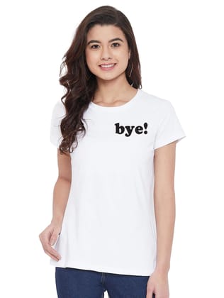 Women's Cotton Blend Bye Printed T-Shirt M (White)