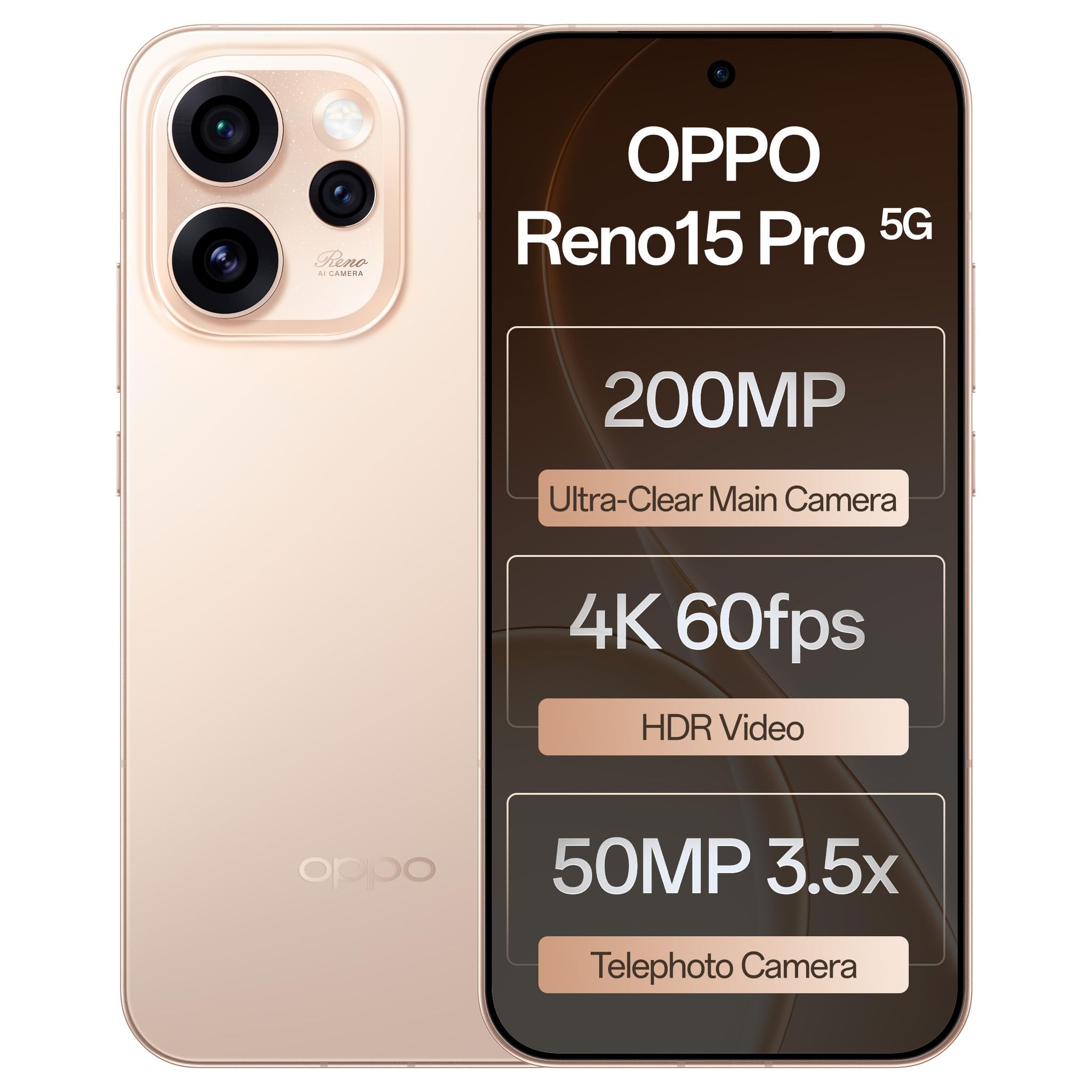 Oppo Reno15Pro 5G (Sunset Gold 12GB RAM, 256GB Storage) with No Cost EMI/Additional Exchange Offers