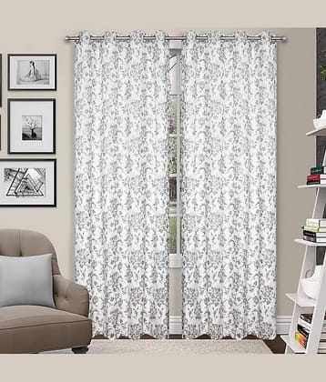 Kraftiq Homes Floral Blackout Eyelet Curtain 9 ft ( Pack of 2 ) - White
