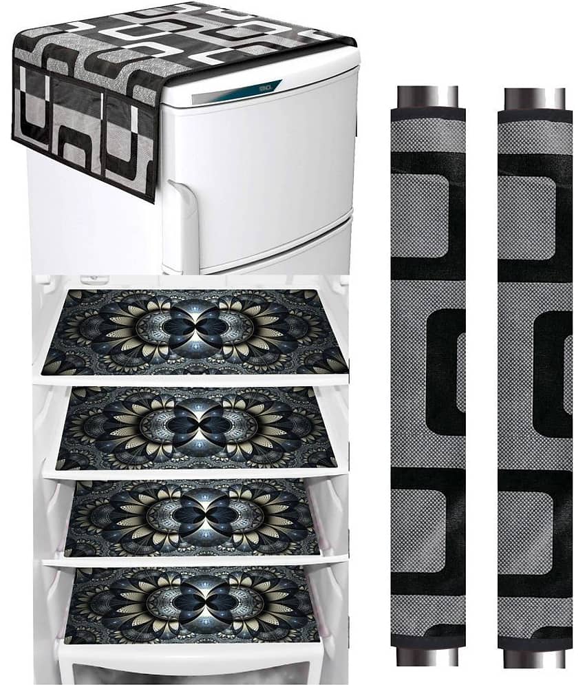 Shaphio Set Of 7 Polyester Black Fridge Top Cover, Fridge Cover