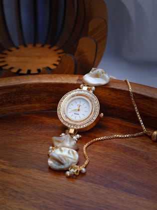 Krupa Baroque Pearls Wrist Watch-Gold