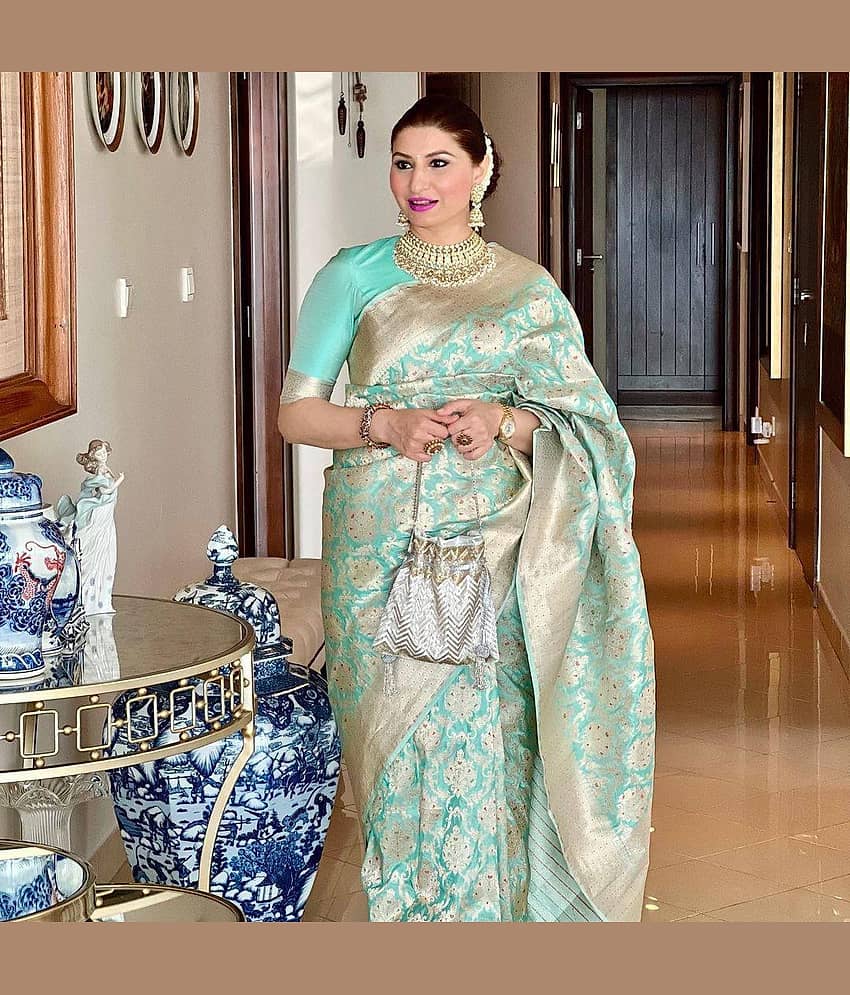fab woven Art Silk Woven Design Banarasi saree With Unstitched Blouse Piece ( Sea Green )