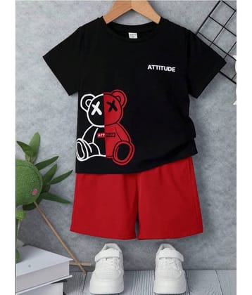 MUSNAH GARMENTS Pack of 1 Boys Cotton T-Shirt & Shorts Set ( Black )