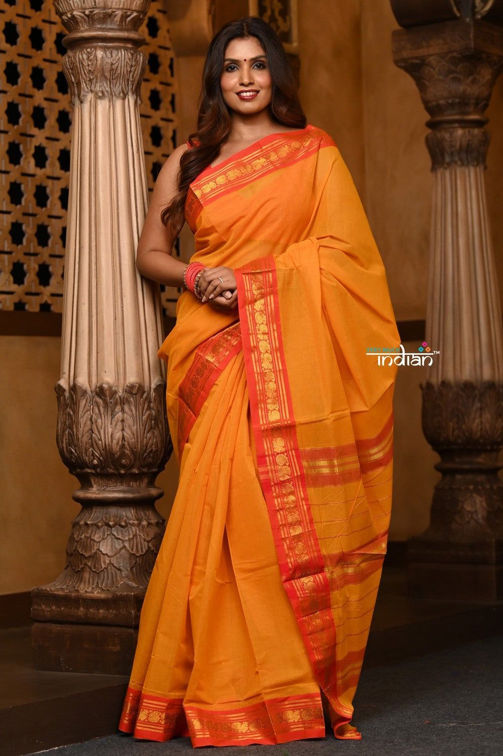 Parampara ~ Pure Cotton Saree in Regal Saphire Yellow with Exclusive Zari Border & Pallu