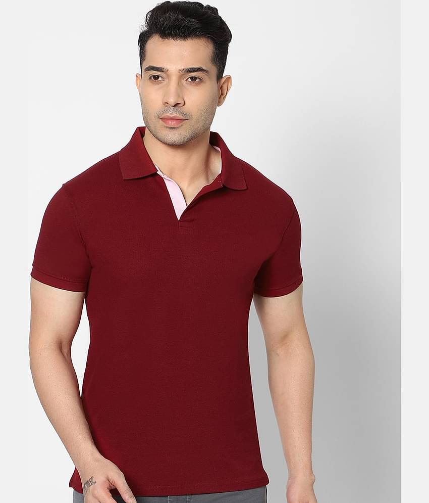 HJ HASASI Pack of 1 Cotton Blend Slim Fit Solid Half Sleeves Men's Polo T Shirt ( Red )