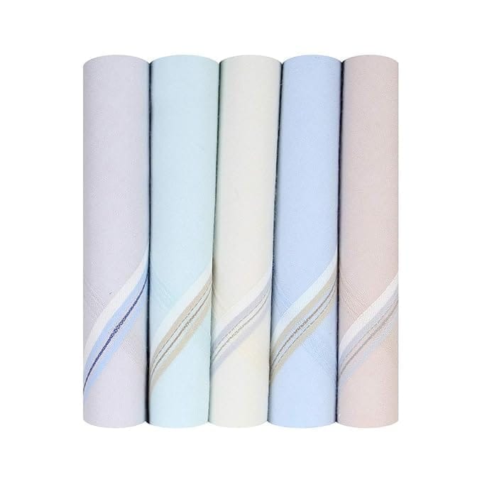 Men's Premium 100% Pure Cotton Handkerchief Light Base with Colored Border Pack of 6