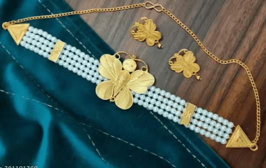 Beautiful artificial gold plated pearl choker set for women and girls for wedding and reception party function