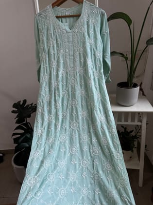 Premium Modal Chikankari Cotton Kurti - Green-sage Green / cotton / S