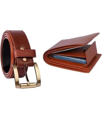 soyen - Brown Faux Leather Men's Belts Wallets Set ( Pack of 1 )
