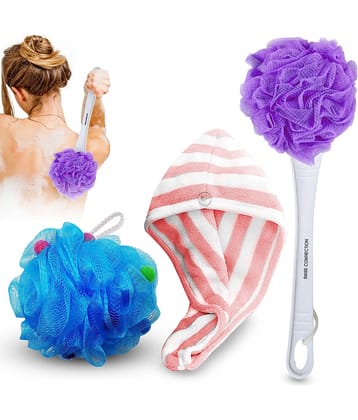 Swiss Connection Back Body Scrubber-Hair Towel Loofah Assorted Pack of 3