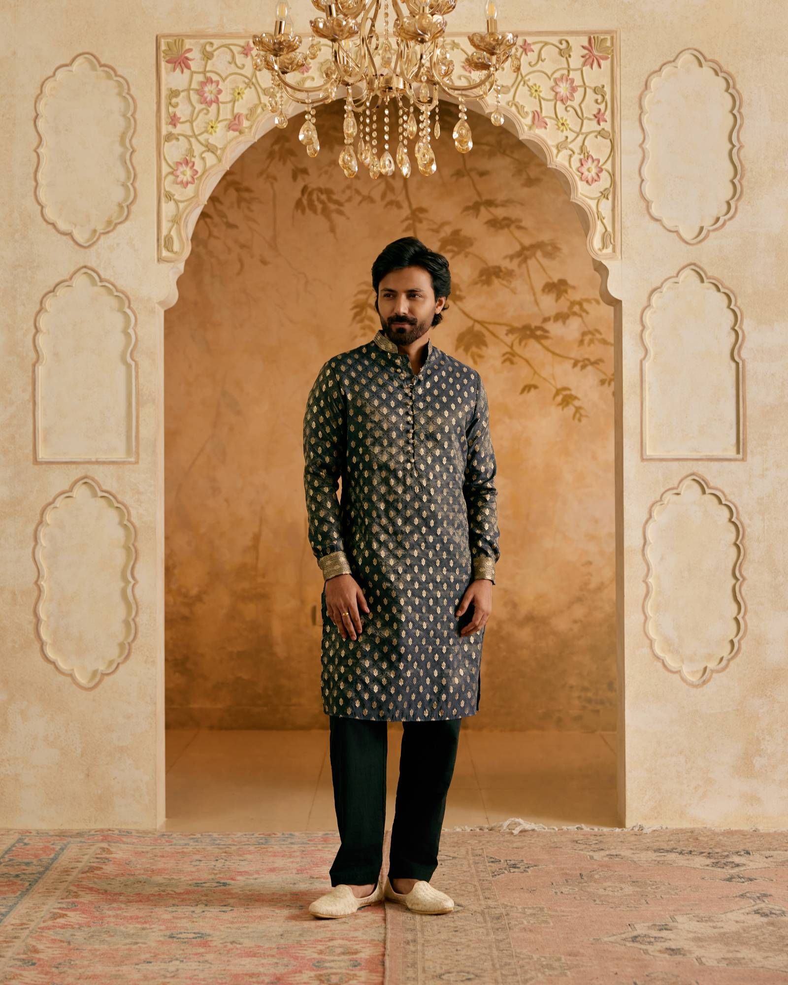 Navy Zari Brocade Kurta-XXS / Navy Blue