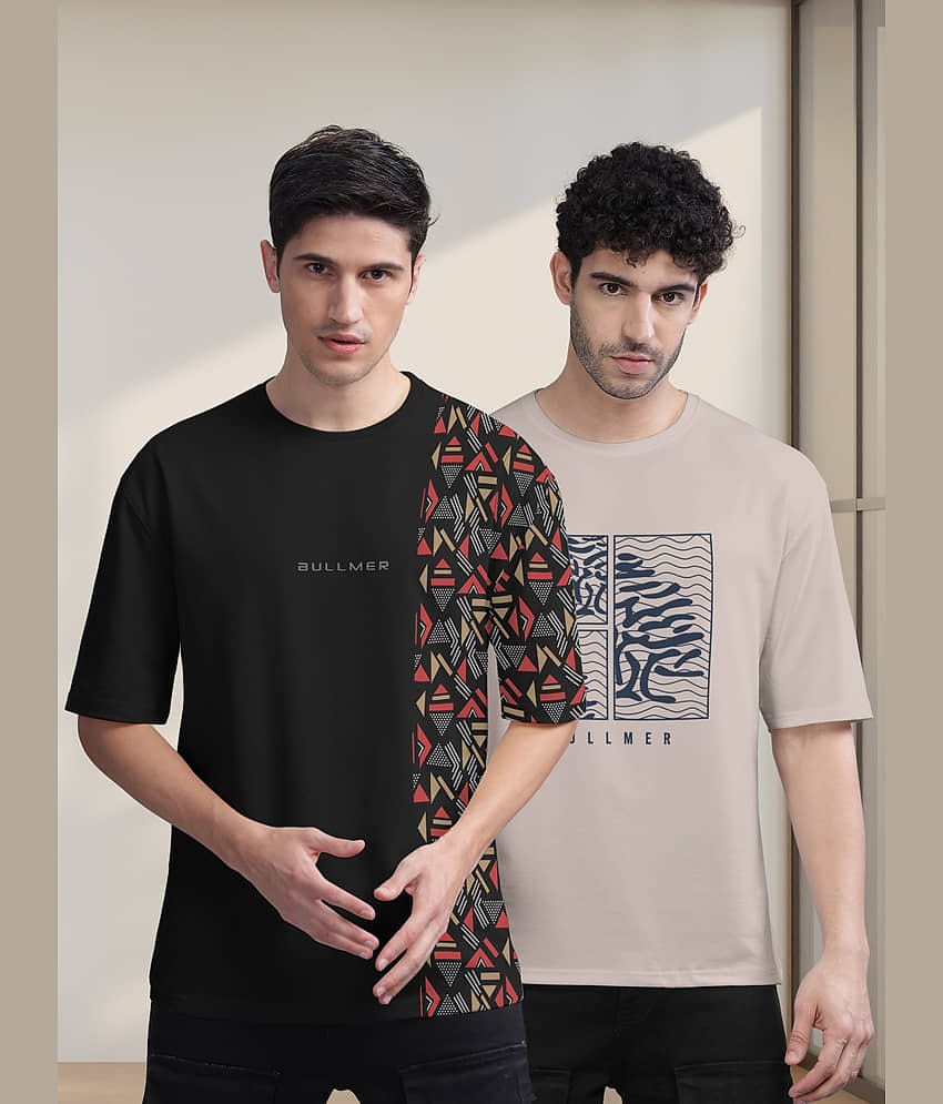 BULLMER Pack of 2 Cotton Blend Oversized Fit Men's T-Shirt ( Yellow )