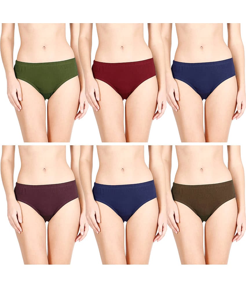 Rupa Jon - Multicolor Cotton Solid Women's Briefs ( Pack of 6 )