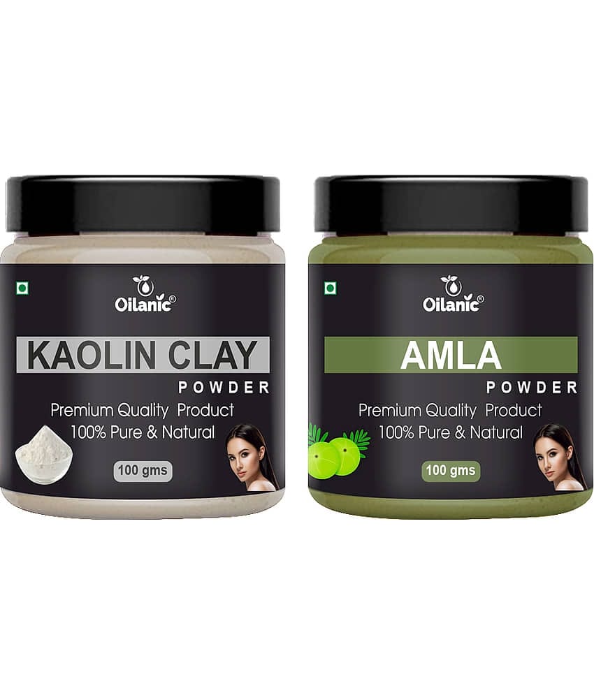 Oilanic 100% Pure Kaolin Clay Powder & Amla Powder For Skincare Hair Mask 200 g Pack of 2