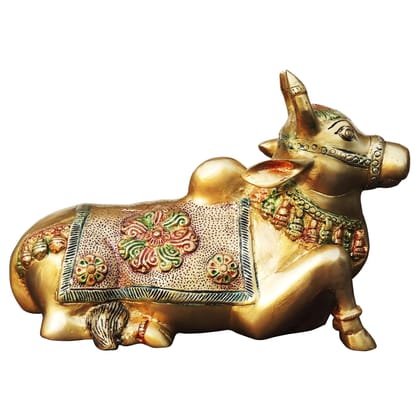 Brass Showpiece Nandi God Idol Statue - Antique Finish Spiritual Showpiece, Height : 7.2 Inch (BSMAS1532 D)