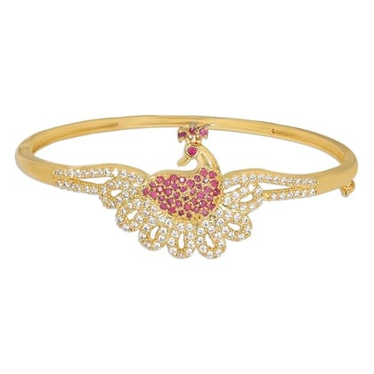 Gold-Plated Bangle Bracelet with Majestic Peacock Design and