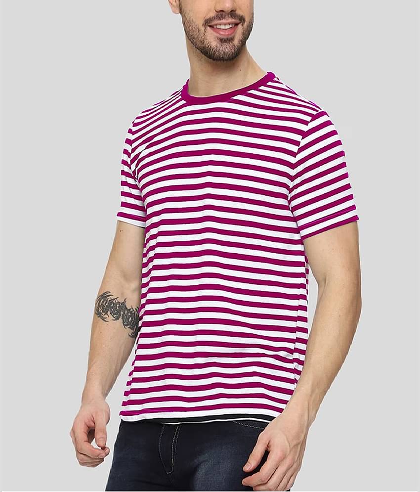 VEE SAA Cotton Regular Fit Striped Half Sleeves Men's Round T-Shirt - Pink ( Pack of 1 )