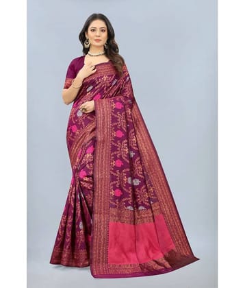 NENCY FASHION Banarasi Silk Embellished Saree With Unstitched Blouse Piece ( Wine )