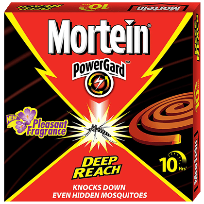Mortein Powergard Coil - 100% Protection From Mosquitoes For 10 Hrs, 10 Pcs