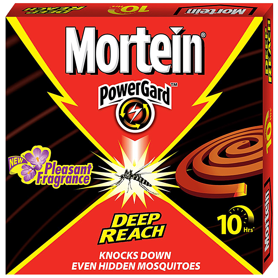 Mortein Powergard Coil - 100% Protection From Mosquitoes For 10 Hrs, 10 Pcs