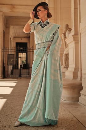 Cyan Woven Satin Saree