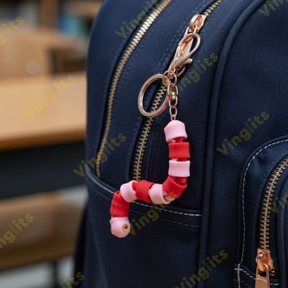 Vinglits Bugsy & Scaly 3D Printed Keychains – Articulated Animal Toys, Pocket-Friendly Keyrings, Stress Relief Desk Toys for Kids & Adults, Collectible Accessories (Worm - Jumpy, Medium)